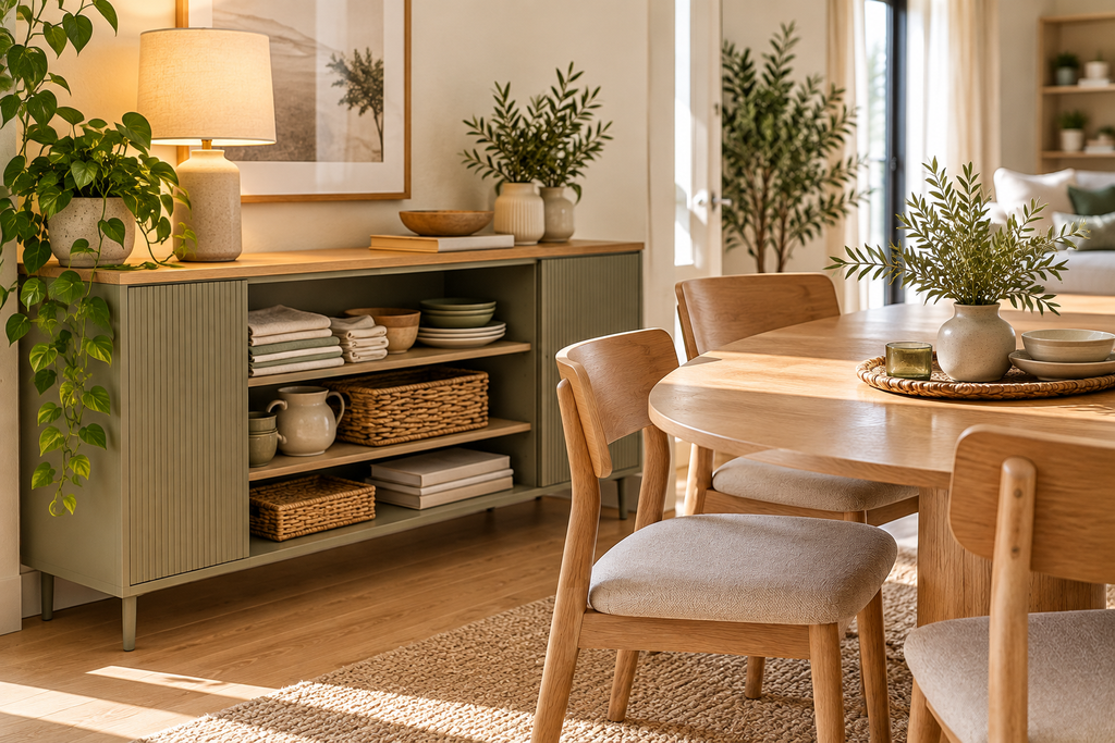 Small apartment dining and living areas organized as separate functional zones