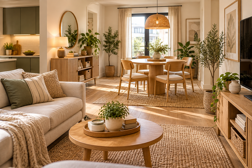 Separate storage zones for dining and living-room clutter